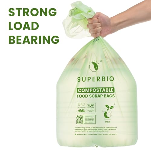 SUPERBIO 13 Gallon Compostable Kitchen Waste Bags, 50 Count, 1 Pack, Flat top Food Scrap bags, Certified by BPI and OK compost INDUSTRIAL, 49.2L, 0.87 Mil - color: 13 Gallon Flat Top, 50 Count