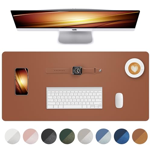 AFIING Desk Pad Protector 23.6" x 13.7" - Non-Slip Waterproof PU Leather Desk Mat for Mouse, Keyboard, Laptop, Office and Home Workspace (Brown) - color: Brown, size: 23.6" x 13.7"