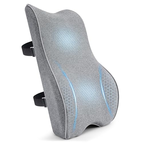 Soft Comfortable Memory Lumbar Support Pillow Back Cushion for Office Chair | Built-In Adjustable Straps Secure Reduce Back Soreness Pressure Distribution Breathable Premium Fabric Long-lasting Support - color: Grey