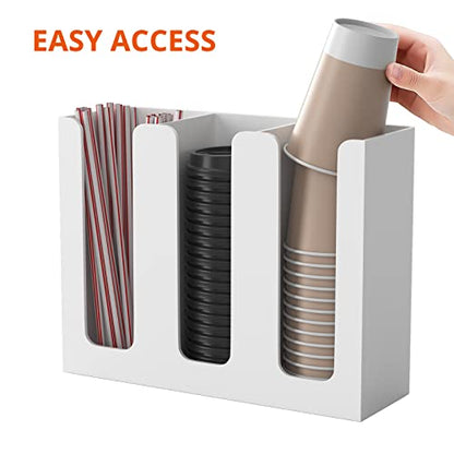 Richboom Acrylic Coffee Cup and Lid Storage Organizer Holder, 3 Compartments, White - color: White-3 Compartment