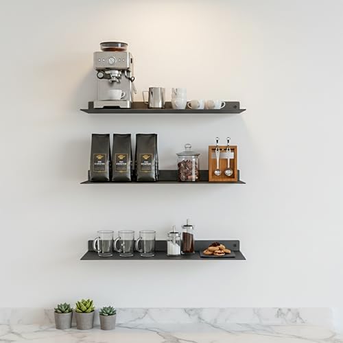 SIMOND STORE Linear Floating Shelf (24" X 8" X 2.5") Steel Industrial Heavy | Black (24" X 8" X 2.5") Floating Shelf for Heavy Duty Wall Mounted TV Console Shelf use with decor, router, cable box storage - size: 24-inch X 8-inch Powder Coated Black