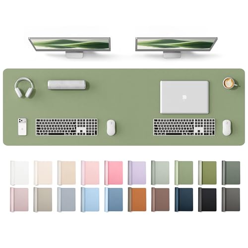 YSAGi Leather Desk Protector, Office Mat, Large Mouse Mat, Non-Slip PU Leather Blotter, Laptop Desk Mat, Waterproof Writing Pad for Office and Home(Bamboo Green, 63" x 17.2") - color: Bamboo Green, size: 63" x 17.2"