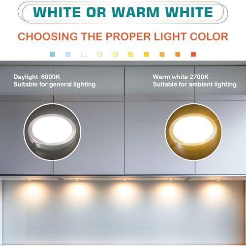Under Cabinet Lighting Kit, Curio Display Case Lighting, Dimmable Wireless RF Remote Control, Linkable Wired LED Puck Lights, AC120V to DC12V, Hardwired or Wall Plug, Daylight, 14 Lights - color: 14 Lights, Daylight