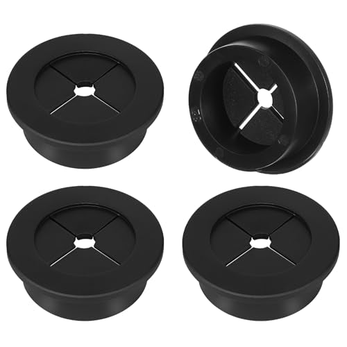 4PCS Cable Cord Grommet, 1-1/4 Inch (32mm) Black Desk Grommets Flexible Silicone Cable Cord Grommet Wire Hole Cover Pass Through Desk Grommets for Table and Other Furnitures Hole Cover