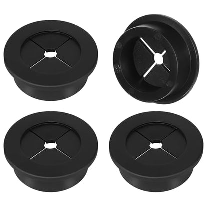 4PCS Cable Cord Grommet, 1-1/4 Inch (32mm) Black Desk Grommets Flexible Silicone Cable Cord Grommet Wire Hole Cover Pass Through Desk Grommets for Table and Other Furnitures Hole Cover