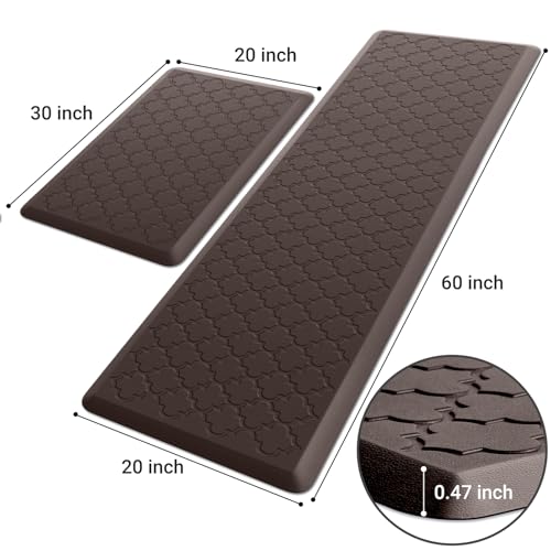 Kitchen Mat [2 PCS] Cushioned Anti-Fatigue Floor Mat Water Resistant Non-Skid Kitchen Mats and Rugs Ergonomic Comfort Foam Kitchen Rugs Standing Mat for Floor Office Sink (Chocolate,20"x30"+20"x60") - color: Chocolate, size: 20"x30"+20"x60"