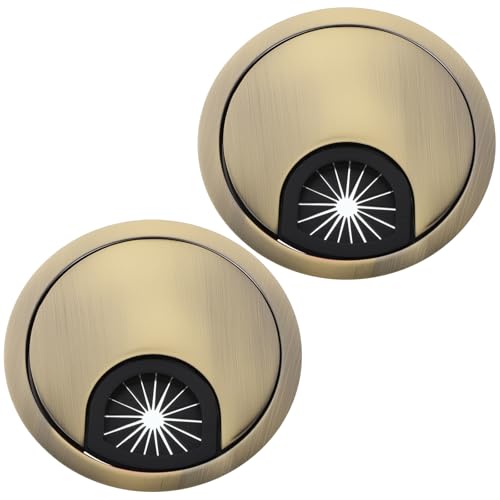 2 PCS Heavy Duty Zinc Alloy Desk Grommet, 60mm (2.36 Inch) Metal Cable Hole Cover for Wire Cord Management, Elegant Gold Wire Tidy Organizer for Home Office Computer Desks