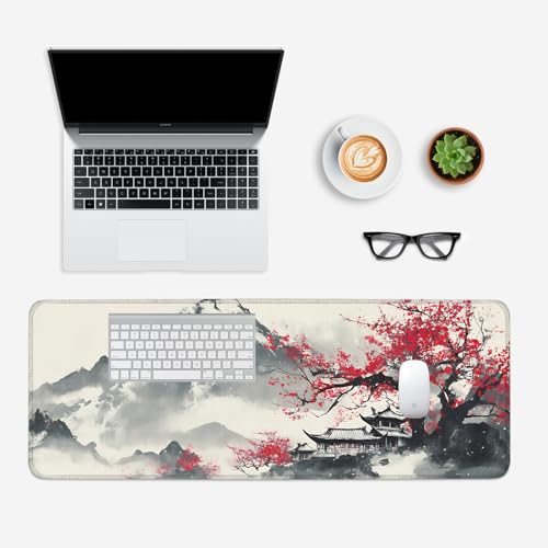 Mouse Pad, Large Anti-Slip with Stitched Edges Desk Mat Desktop Laptop Computer Desk Keyboard Mat,Table Protector Blotter Mat (Plum Blossom, 31.5" x 11.8") - color: Plum Blossom, size: 31.5" x 11.8"