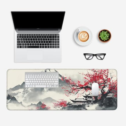 Mouse Pad, Large Anti-Slip with Stitched Edges Desk Mat Desktop Laptop Computer Desk Keyboard Mat,Table Protector Blotter Mat (Plum Blossom, 31.5" x 11.8") - color: Plum Blossom, size: 31.5" x 11.8"