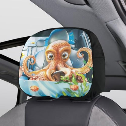 Funny Devilfish Car Seat Headrest Protector Set of 2 Pcs Vehicle Seat Pillow Covers Stretchy Auto Seats Headrest Cover Universal Auto Interior Accessories - color: Funny Devilfish