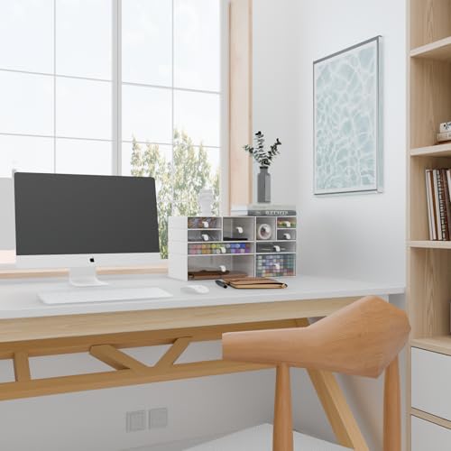 ‌Yashong Desk Organizer Set, White & Clear Stackable Dustproof Storage Boxes for Desktop, Office, DIY Craft & Vertical Space Saving, Perfect for Makeup, Stationery, Jewelry Organization - size: 10 drawer white & clear