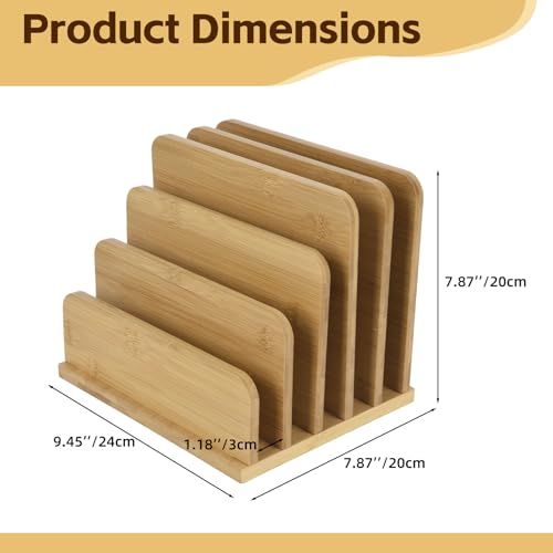 Device Organizer Holder, 5 Slots Bamboo Stand for Organizing Electronic Devices, Organize Tablets, Smartphones, Laptops, and Game Consoles, Slot Width are Adjustable, Also Organize Mails and Files
