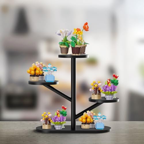 NiHome Tree-Shaped Bamboo Display Stand for LEGO Botanical Collection Sets, Multi-Tier Showcase Figurine Display Shelf Riser for Collectibles and Room Decor, Perfume Riser Holder, Tabletop Plant Stand