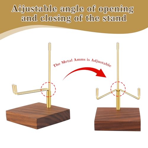 Adjustable Metal Arm Display Stand, 4 inches Tall, Wooden Base | For Easel, Plate, Rock, Picture, Crystal, Wreath, Coral