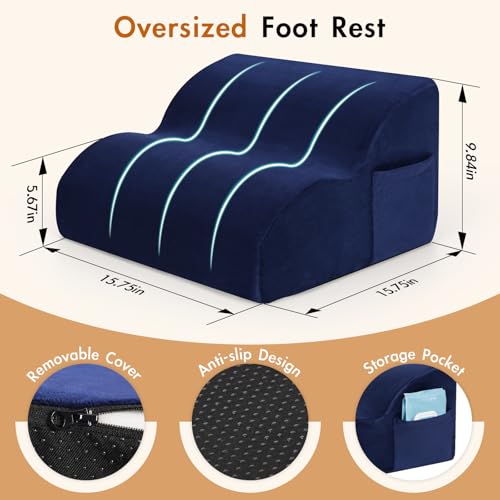 Echaprey Foot Rest for Under Desk at Work,Adjustable Under Desk Footrest Multifunctional 3-Tier Foot Stool with Non-Slip Base and Washable Cover Ergonomic Foot Stool for Office,Home,Car,Travel (Blue) - color: Blue