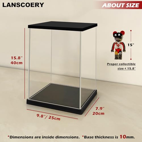 LANSCOERY Acrylic Display Case 9.8x7.9x15.8 in, 10mm Base, RGB Ring Light, 3mm Clear Panels, Front Door for Action Figures and Models - size: 9.8x7.9x15.8inch; 25x20x40cm