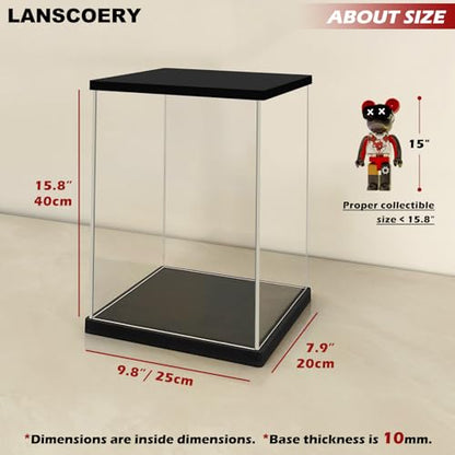 LANSCOERY Acrylic Display Case 9.8x7.9x15.8 in, 10mm Base, RGB Ring Light, 3mm Clear Panels, Front Door for Action Figures and Models - size: 9.8x7.9x15.8inch; 25x20x40cm