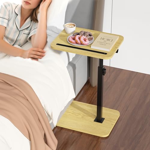 TV Tray Side Table for Sofa - 360° Swivel Adjustable Height Rotating Couch Table C Table End Table Laptop Desk with Phone & Tablet Slot, Perfect for Eating Working Reading, Fits Small Spaces - color: Natural