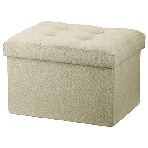 LINMAGCO Ottoman Storage Ottoman with Storage Small Foot Rest Stool Under Desk Stool Short Folding Footrest Linen Cloth Beigh 16X12X12IN - color: Beigh(linen), size: 12"D x 16"W x 12"H