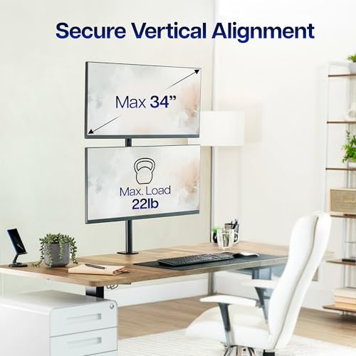 VIVO Dual Vertically Stacked Monitor Desk Mount, Extra Tall Adjustable Stand for 2 Ultrawides up to 34 inches, 22 lbs Capacity, Black, STAND-V002T - color: Black, size: Up to 34" screens