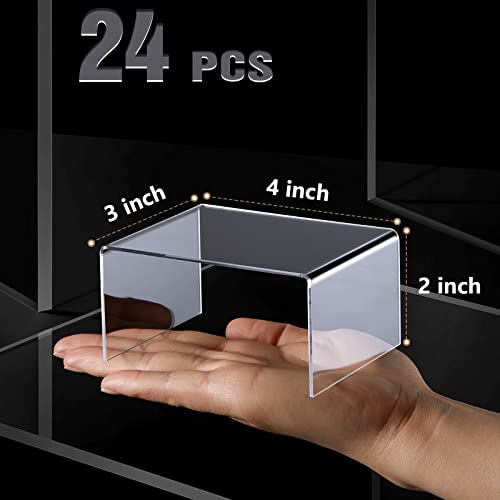 Taiyin 24 Pieces Acrylic Risers for Display Clear Acrylic Stand Shelf Display Risers for Collectibles Tabletop for Jewels Cupcakes Tea Sets Small Toys Arts Crafts and Candy (4 x 3 x 2 Inch)