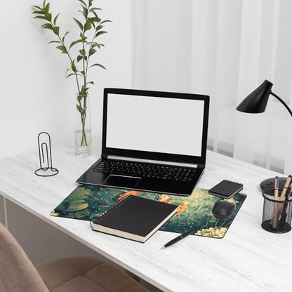 Koi Lotus Pond Desk Mat Large Mouse Pad Gaming Mousepad 31.5 x 15.8 in | Desk Pad for Keyboard and Mouse, Large Non-Slip Rubber Base Mousepad Desk Mat with Stitched Edges for Gaming Office - color: Japanese Koi