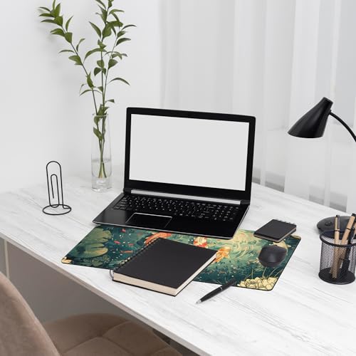 Koi Lotus Pond Desk Mat Large Mouse Pad Gaming Mousepad 31.5 x 15.8 in | Desk Pad for Keyboard and Mouse, Large Non-Slip Rubber Base Mousepad Desk Mat with Stitched Edges for Gaming Office - color: Japanese Koi