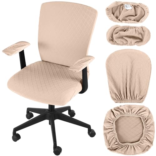 Tallew 4 Pcs Office Chair Covers Set Computer Universal Protective Stretchable Chair Seat Covers Desk Armrest Slipcovers Pads Office Cushion Backrest for Rotating(Camel) - color: Camel