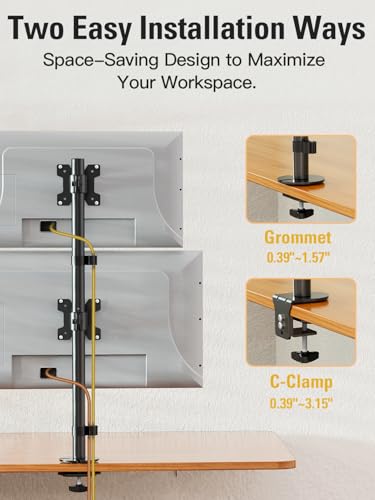 Stable Vertical Dual Monitor Stand, Stacked Monitor Mount for 2 Screens Up to 32 inch, Full Motion Monitor Desk Mount with Swivel, Tilt, Rotation, Holds 17.6 lbs Each, Max VESA 100x100mm - size: Dual Monitor Mount