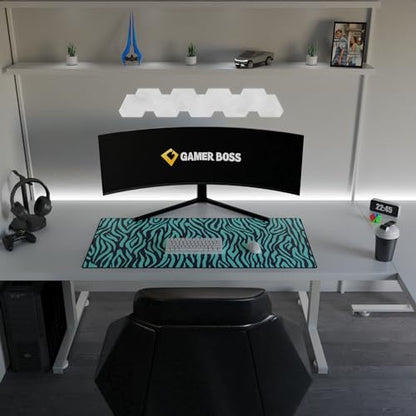Gamer Boss - Gaming Mouse Pad - 48 x 24 Inches - 4mm Thick with Stitched Edges, Non-Slip Rubber Base, Premium Cloth Mousepad, Desk Mat for Laptop, Keyboard, Computer & PC (Mega, Blue Zebra) - color: Blue Zebra, size: 48" x 24"