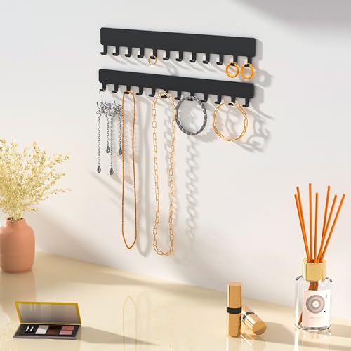 Necklace Holder Hanging Jewelry Organizer - Self-Adhesive Wall Jewelry Organizer for Necklace, 2 PCS, Black - color: Black