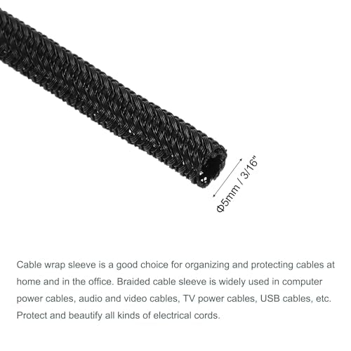 MECCANIXITY Split Sleeve Wire Loom 3/16" 9.84Ft Black Self Wrapping Braided Sleeve UL94-V2 Fireproof PET Sleeving for Automotive, Home Cable Management - color: Black, size: 3/16 Inch x 9.84Ft
