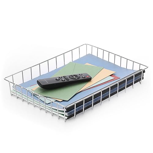 BTSKY Multipurpose A4 File Tray Wire Desk Tray Organizer Elegant Letter Size Desk Documents Tray Magazine Files Storage Basket Organizer Bin for Office Cosmetics Bathroom (Silver) - color: Silver
