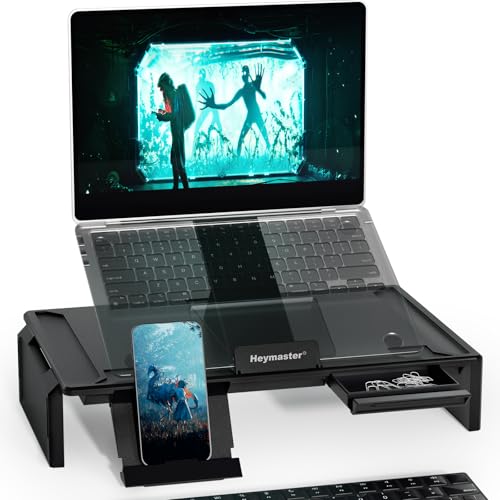 Heymaster Ergonomic Monitor Stand Riser, Laptop Stand Foldable Muti-Angle Adjustable Portable Foldable Stand with Heat-Vent Compatible with MacBook, Air, Pro, Surface Laptop (9-17 inches) (Black)