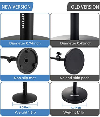 BILIONE Multifunctional Desktop Microphone Stand, Adjustable Mic Stand Desk with Pop Filter, Shock Mount, Microphone Clip, 5/8" to 3/8" Metal Screw Adapter (Pack of 2) - size: Round Base (Pack of 2)