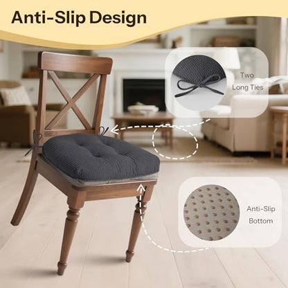 Indoor Kitchen Chair Cushions Set of 4 18"X16.5"X3" Soft Anti Slip Dining Chair Pads Tufted Kitchen Seat Cushion with Ties, Dark Grey - color: Dark Grey