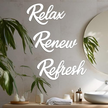 3 Pieces Bathroom Decor White Wooden Bath Room Sign Bathroom Wall Art Farmhouse Relax Renew Refresh Sign (White-large) - color: White-large