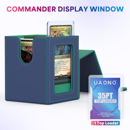 UAONO Card Deck Box for MTG Commander, Independent Commander Display, Fits 100 Double-Sleeved Cards, Magnetic Deck Case for Magic the Gathering TCG, 2 Dividers & 1 Top Loader (Blue/Green) - color: A-Blue&Green