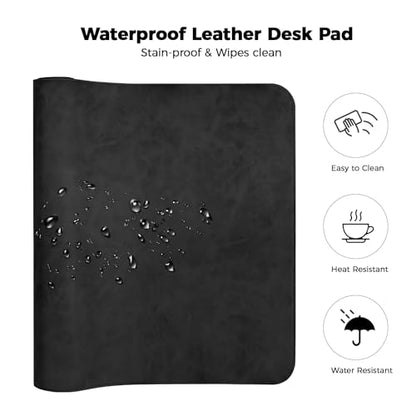 XXLarge Gaming Desk Pad with Stitched Edges - Waterproof Writing Pad Leather Mouse Mat, Non-Slip Base Desk Mat for Office/Home 47"x17" XXL Black - color: Black, size: 47" x 17"
