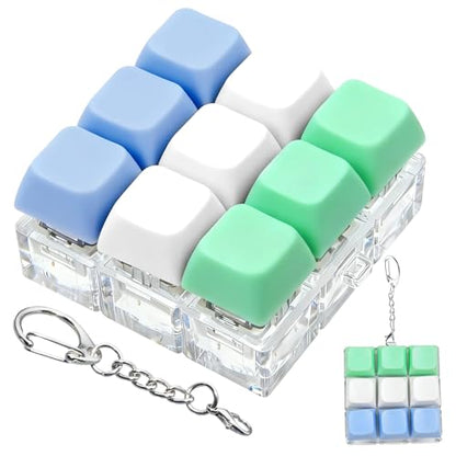 Keyboard Fidget Toy, Keyboard Keychain Fidget Toys, 9-in-1 Clicker Fidget Toy, Stress Relief Desk Decompression Button, Anxiety Relief Valentine's Day Gifts (3 Color-Blue White Green) - color: 3 Color-blue White Green