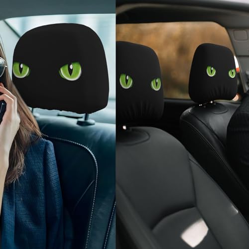 Dujiea 2 Pack Black Cat Eye Car Headrest Covers, Universal Soft Car Seat Head Rest Cover Protector, Vehicle Accessories Fabric Headrest Cover for Cars Vans Trucks - color: Black Cat Eye