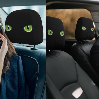 Dujiea 2 Pack Black Cat Eye Car Headrest Covers, Universal Soft Car Seat Head Rest Cover Protector, Vehicle Accessories Fabric Headrest Cover for Cars Vans Trucks - color: Black Cat Eye