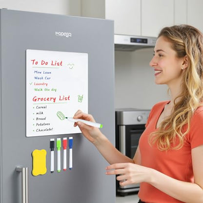 M&G Magnetic Dry Erase Board for Fridge, 12”x 8” Fridge Whiteboard for Kitchen, Small White Board Set with 4 Markers and Eraser, to Do List, Family Schedule Planning Board - size: 12"W x 18"H
