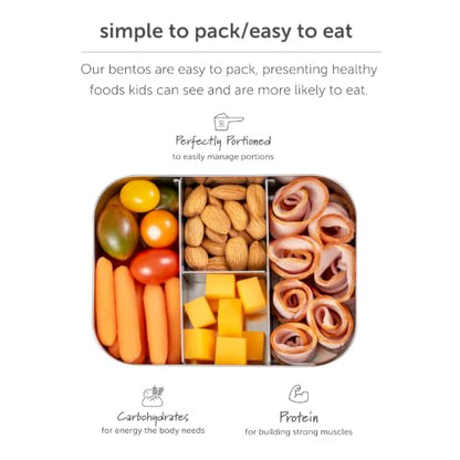 LunchBots Small Protein Packer Bento Box - Extra Small Divided Stainless Steel Snack Container - 4 Sections for 1-2oz of Nuts, Meat, Cheese, Finger Foods - Dishwasher Safe - Stainless Lid - size: 4 Section
