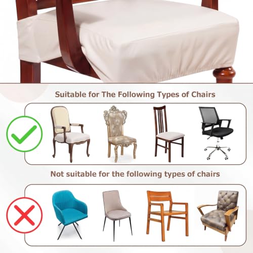 Havawish 1 Pcs PU Leather Dining Chair Cover Waterproof Seat Cover for Dining Room Chair with Armrest Stretchable Washable Waterproof Seat Slipcover Protector (Beige) - color: Beige