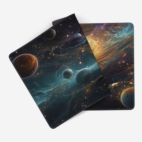 Extended Gaming Mouse Pad,XXL Extended Gaming Keyboard Mat, Solar System Universe Design, Laptop Desk Protector 35.4 x 15.7 Inches, Rubber Material, Anti-Slip Base, Rectangular Shape, Stitched Edges - color: Solar System Universe