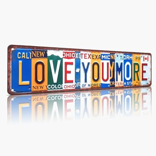 Love You More License Plate Metal Sign, Romantic Gift for Couples, Wife or Girlfriend, 4x15 Inch Aluminum Wall Decor for Bedroom, Entryway & Above Door Frame - color: Love You More