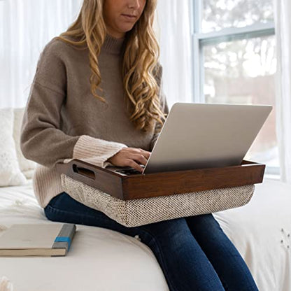 ROSSIE HOME Bamboo Wood Bed Tray, Lap Desk with Detachable Cushion, Serving Tray - Java - Fits up to 15.6 Inch Laptops - Style No. 76102 - color: Java, size: Single Tray