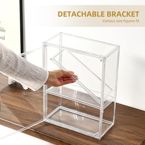 3 Tier Display Case for Collectibles,Clear Display Box with 2 Movable Plates ,Storage Container with Magnetic Door (Large 3 Pack) - size: Large 3 Pack