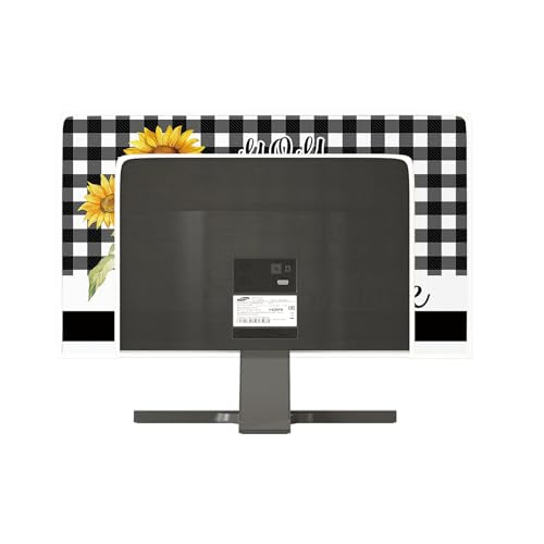 You are My Sunshine Monitor Dust Covers 22, 23, 24, 25 Inch Black and White Buffalo Plaid Sunflowers Water Proof Computer Covers for Desktop PC Protector Rustic Design Computer Decorations